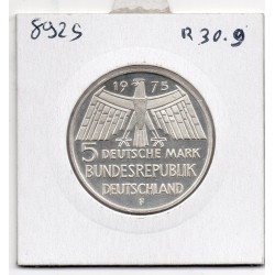 Allemagne RFA 5 deutsche mark 1975 F, Spl KM 142 Monuments Historiques pièce de monnaie