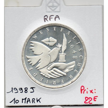 Allemagne RFA 10 deutche mark 1998 J, Sup KM 191 paix de Westphalia pièce de monnaie