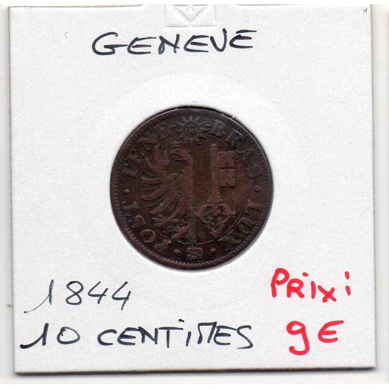 Suisse Canton Genève 10 centimes 1844 TB, KM 128 pièce de monnaie