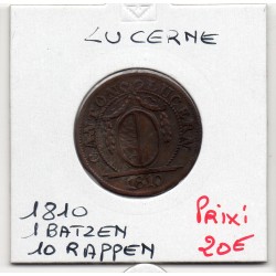 Suisse Canton Lucerne 1 Batzen ou 10 rappen 1810 TTB+, KM 101 pièce de monnaie