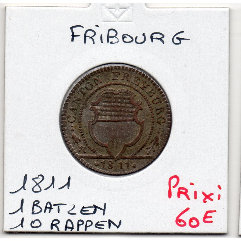 Suisse Canton Fribourg 1 Batzen 10 rappen 1811 Sup, KM 75 pièce de monnaie