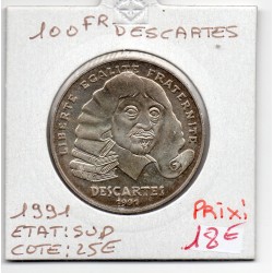 100 francs Descartes 1991 Sup, France pièce de monnaie