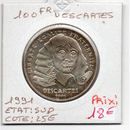 100 francs Descartes 1991 Sup, France pièce de monnaie