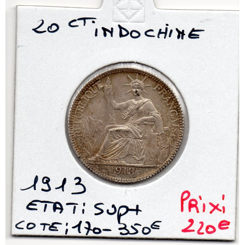 Indochine 20 cents 1913 Sup+, Lec 212 pièce de monnaie