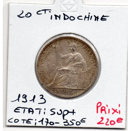 Indochine 20 cents 1913 Sup+, Lec 212 pièce de monnaie