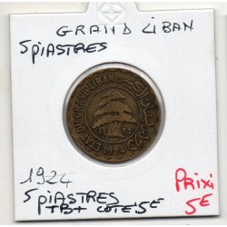 Grand Liban 5 piastres 1924 TB+, Lec 24 pièce de monnaie