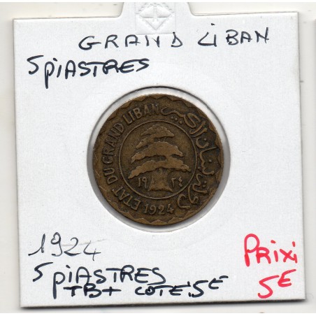 Grand Liban 5 piastres 1924 TB+, Lec 24 pièce de monnaie