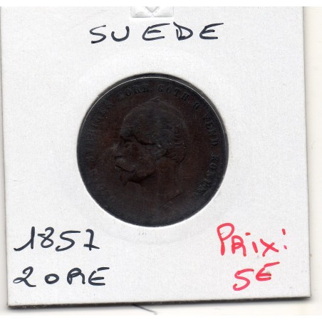 Suède 2 Ore 1857 TTB-, KM 688 pièce de monnaie