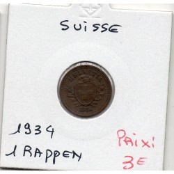 Suisse 1 rappen 1934 TTB, KM 3 pièce de monnaie