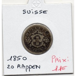 Suisse 20 rappen 1850 TB+, KM 7 pièce de monnaie