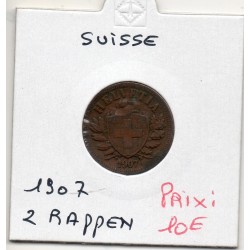 Suisse 2 rappen 1907 TTB, KM 4.2 pièce de monnaie