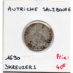 Autriche 3 Kreuzers 1690 TTB, Salzburg KM 249 pièce de monnaie