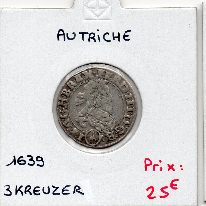 Autriche 3 kreuzer 1639 TB, KM 837 pièce de monnaie