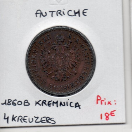 Autriche 4 kreuzer 1860 B kremnitz TRB, KM 2194 pièce de monnaie