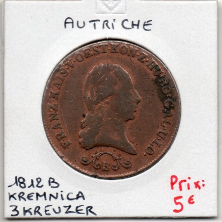 Autriche 3 kreuzer 1812 B Kremnica TB, KM 2116 pièce de monnaie