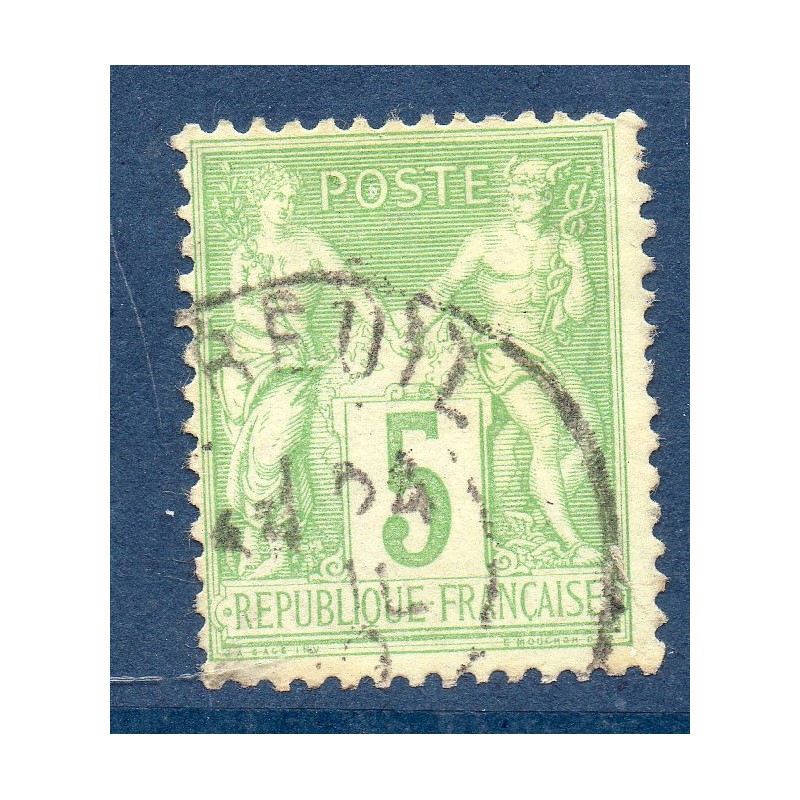 Timbre France Yvert No 106c Type II Sage 5c vert-jaune clair Oblitéré