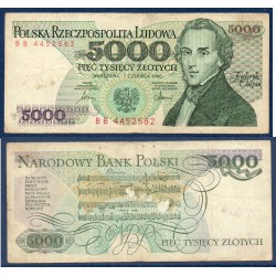 Pologne P.150b, TB, Billet de 5000 Zlotych 1986 Chopin