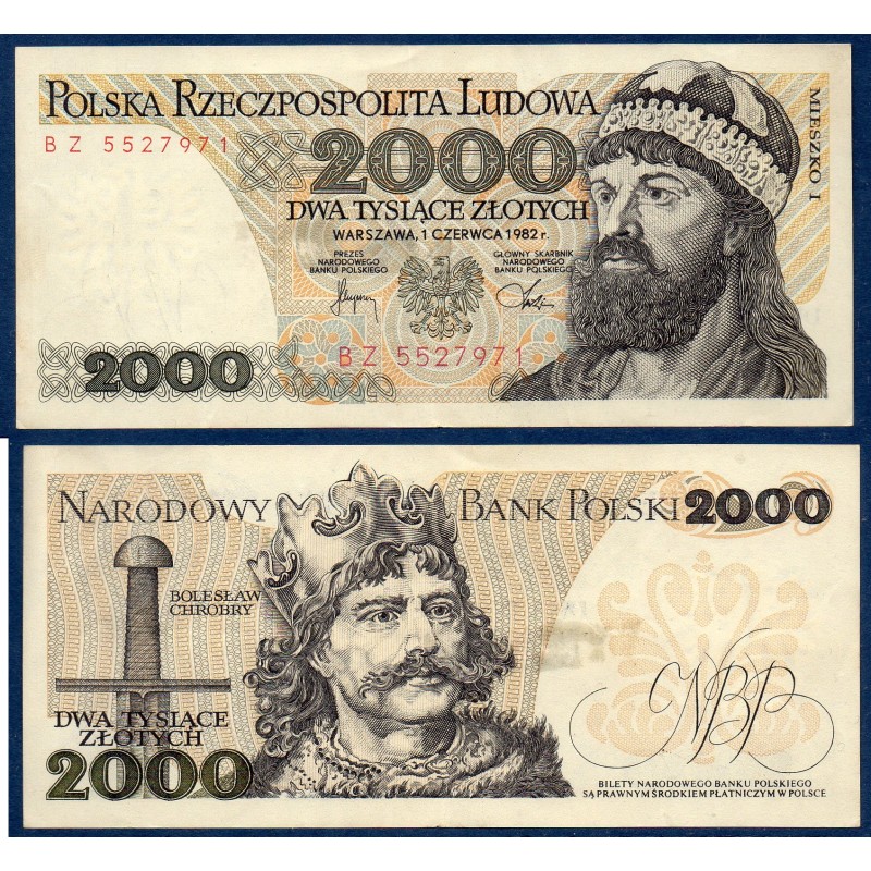 Pologne P.147c, TTB, Billet de 2000 Zlotych 1982 Mieszko Ier