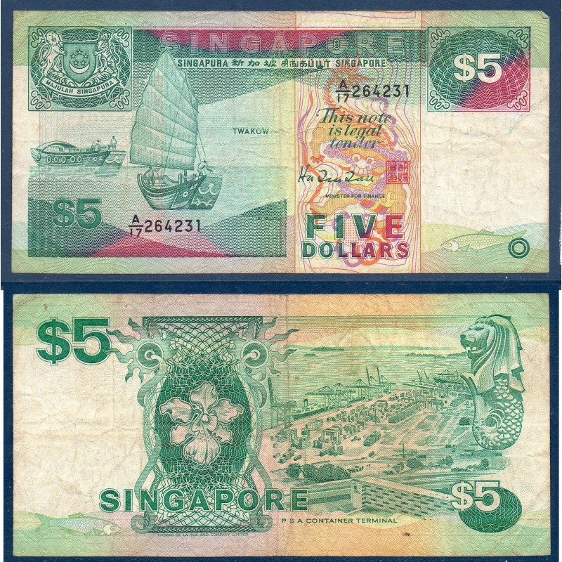 Singapour Pick N°19, TB Billet de banque de 5 Dollars 1989