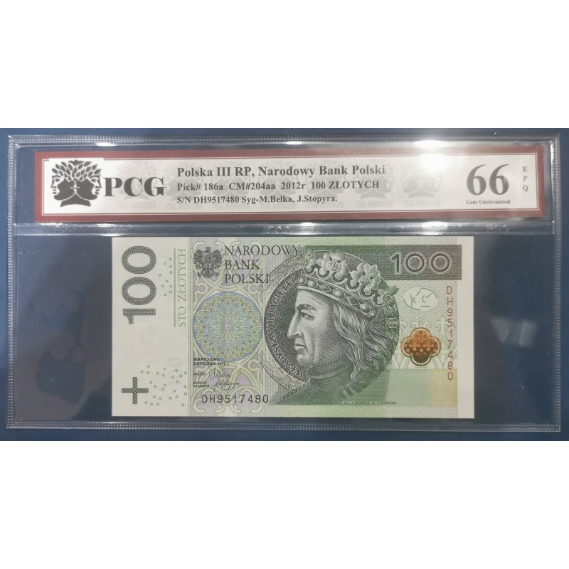 Pologne Pick N°186a, Neuf EPQ66 Billet de banque de 100 Zlotych 2012