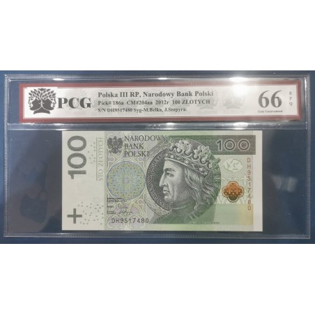 Pologne Pick N°186a, Neuf EPQ66 Billet de banque de 100 Zlotych 2012