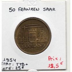 Sarre Saar, 50 franken 1954 TTB+, Gad 3 pièce de monnaie