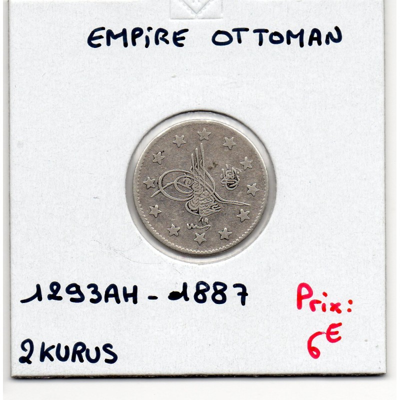 Empire Ottoman 2 Kurus 1293 AH an 19 - 1887, TTB, KM 736 pièce de monnaie