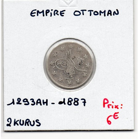 Empire Ottoman 2 Kurus 1293 AH an 19 - 1887, TTB, KM 736 pièce de monnaie