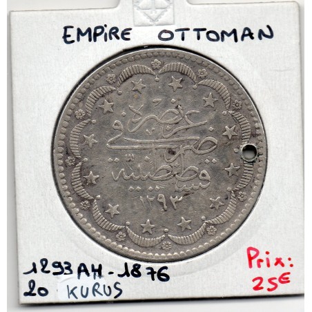 Empire Ottoman 20 Kurus 1293 AH an 1 - 1876, TTB, KM 722 pièce de monnaie