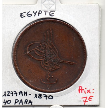 Egypte 40 para 1277 AH an 10 - 1870, TTB, KM 248 pièce de monnaie