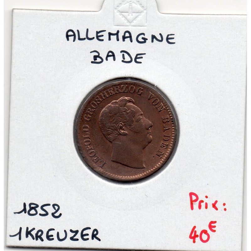 Grand-duché de Bade 1 kreuzer 1852, Sup+, KM 218 pièce de monnaie