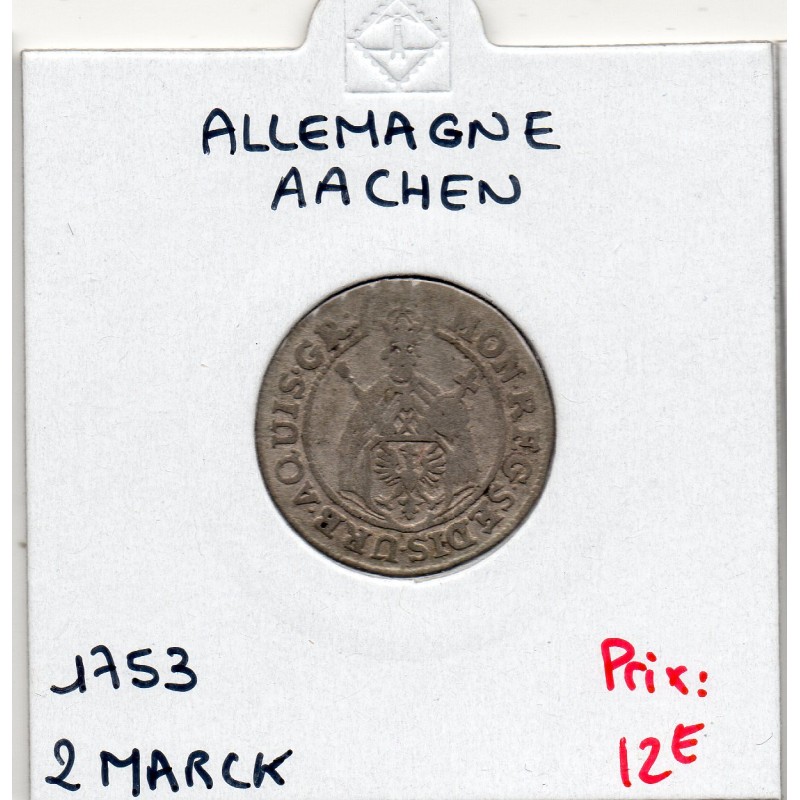 Aachen 2 mark 1753, TB-, KM 48 pièce de monnaie