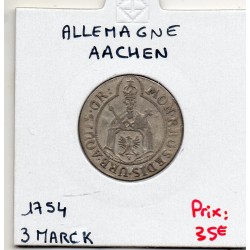 Aachen 3 mark 1754, TB, KM 50 pièce de monnaie