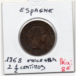 Espagne 2 1/2 centimos étoile 4 branches 1868 TTB-, KM 634.2 pièce de monnaie