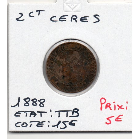 2 centimes Cérès 1888 TTB, France pièce de monnaie