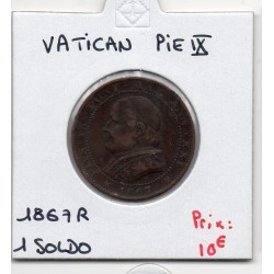 Vatican Pius ou Pie IX 1 Soldo 1867 grand buste petite date, TTB, KM 1372.2 pièce de monnaie