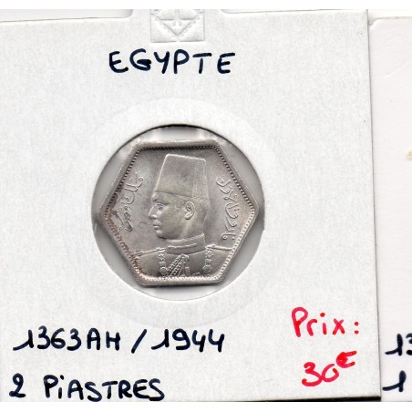 Egypte 2 piastres 1363 AH - 1944, Spl, KM 369 pièce de monnaie