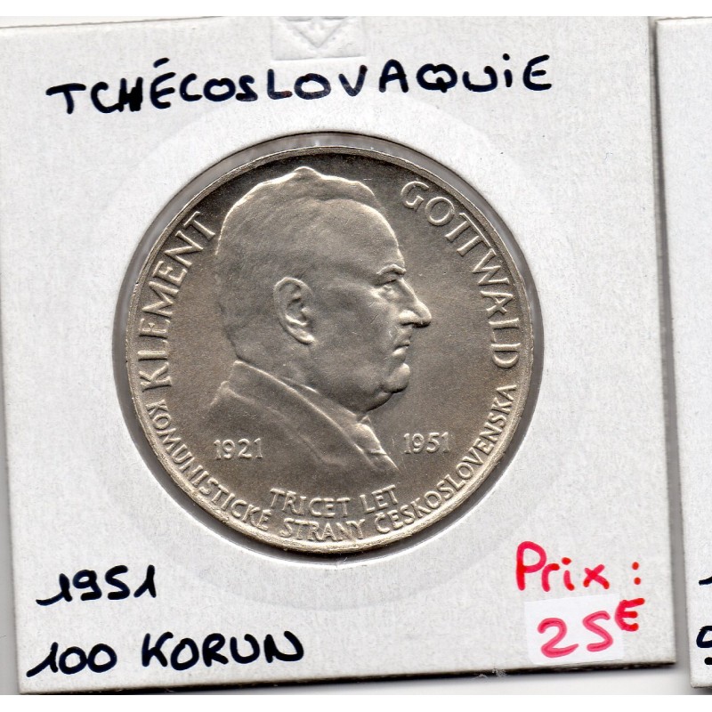 Tchecoslovaquie 100 korun 1951, FdC, KM 33 pièce de monnaie