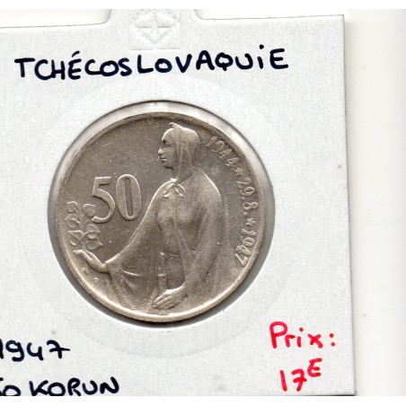 Tchecoslovaquie 50 korun 1947, Sup, KM 24 pièce de monnaie