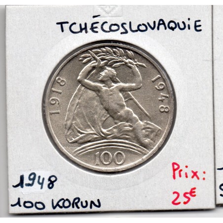 Tchecoslovaquie 100 korun 1948, Spl, KM 27 pièce de monnaie