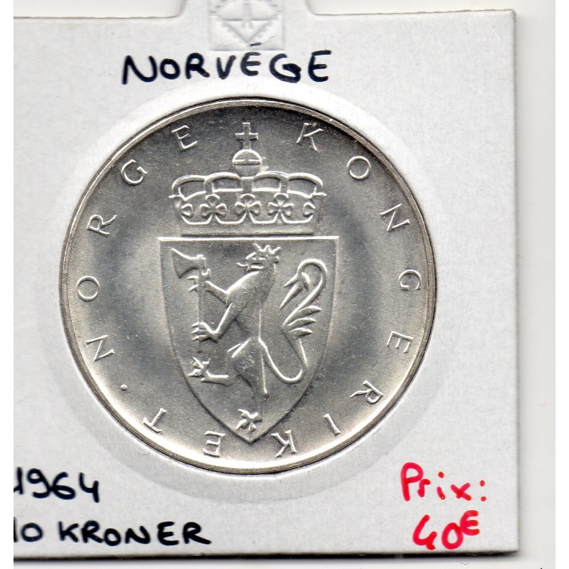 Norvège 10 Kroner 1964, Spl, KM 413 pièce de monnaie