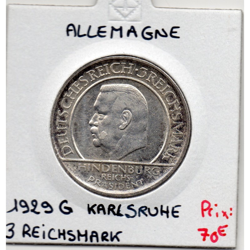 Allemagne 3 reichsmark 1929 G, Sup, KM 63 pièce de monnaie