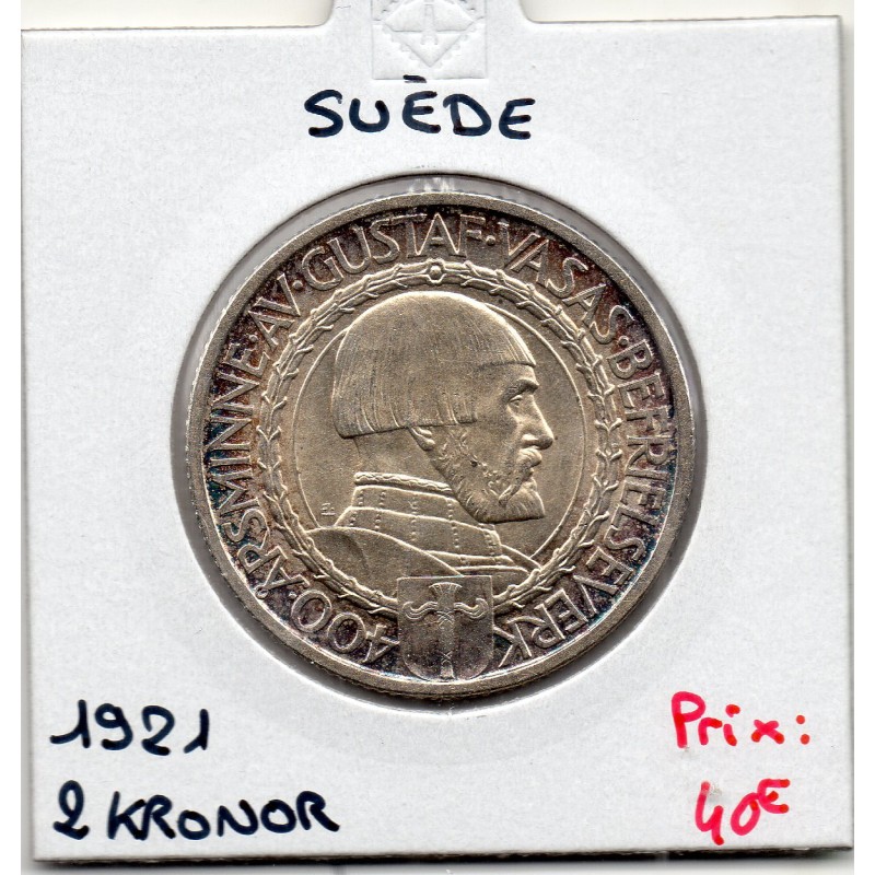 Suède 2 kronor 1921, Spl, KM 799 pièce de monnaie