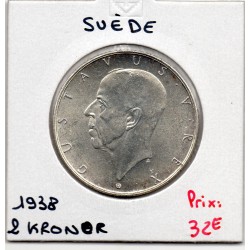 Suède 2 kronor 1938, Sup, KM 807 pièce de monnaie