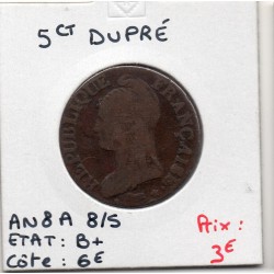 5 centimes Dupré An 8/5 A Paris, B+, France pièce de monnaie