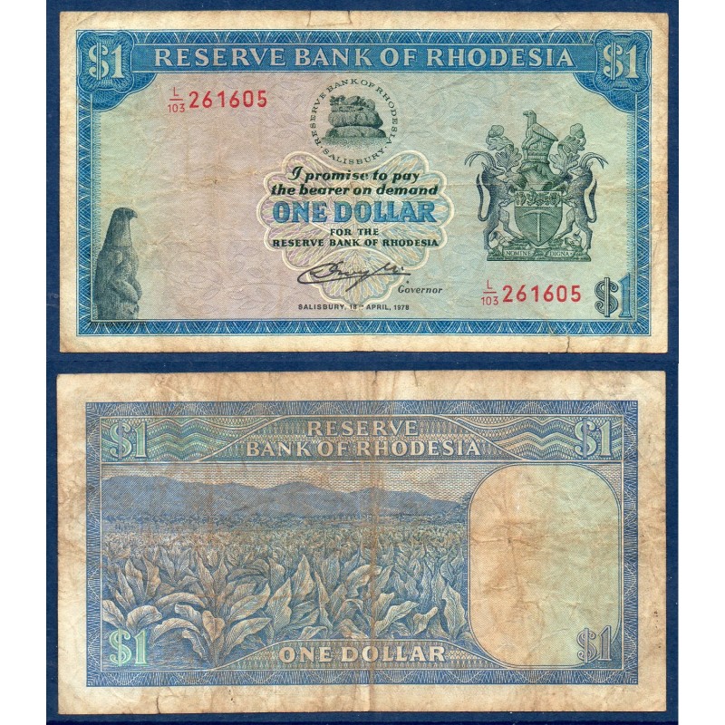 Rhodésie Pick N°34c, B, Billet de banque de 1 dollar 1978