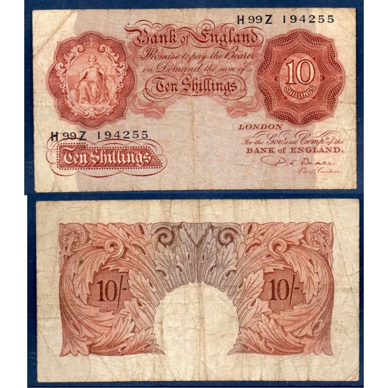 Grande Bretagne P.368b, B billet de 10 shillings 1949-1955 rouge