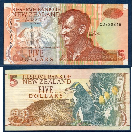 Nouvelle Zelande P.177a, TTB, Billet de 5 Dollars 1992 Edmund Hillary