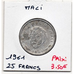 Mali 25 francs maliens 1961 TB, KM 4 pièce de monnaie