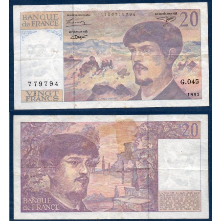 20 Francs Debussy, TB, 1993 Billet de la banque de France